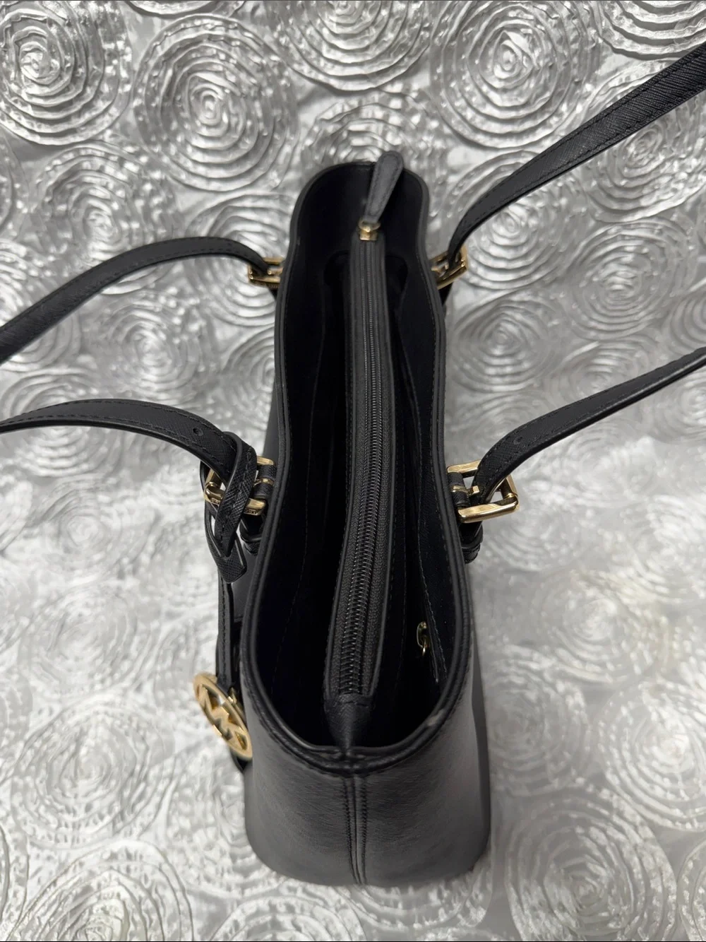 Michael Kors Black Saffiano Tote with Gold MK Charm